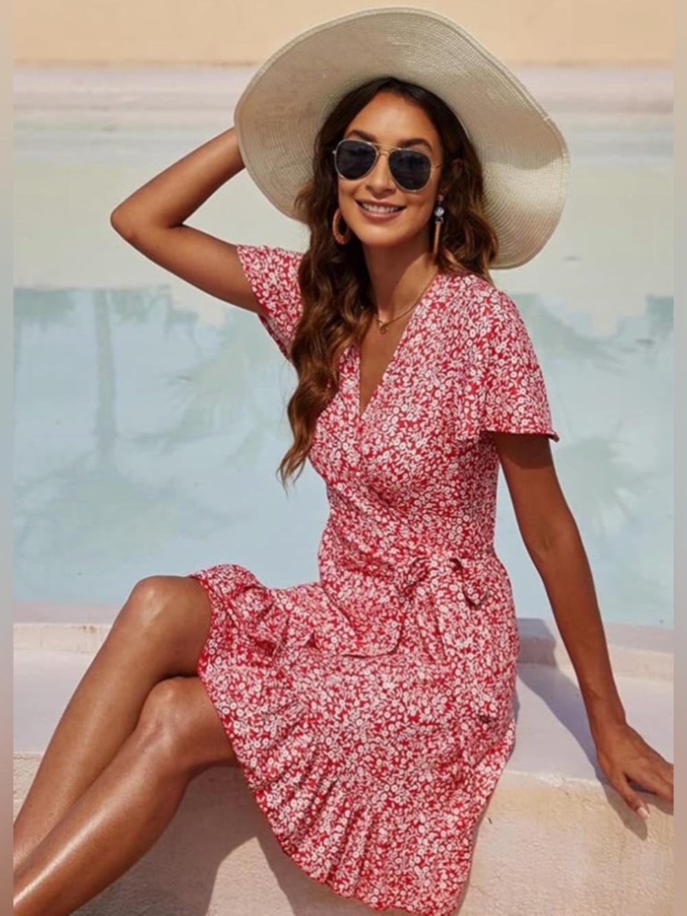 NWT Red Flowy Floral Wrap Dress